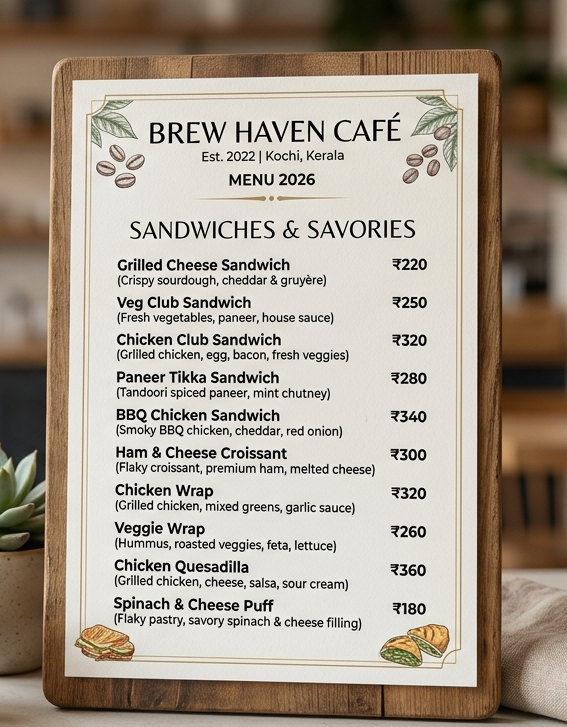 Cold Beverages Menu